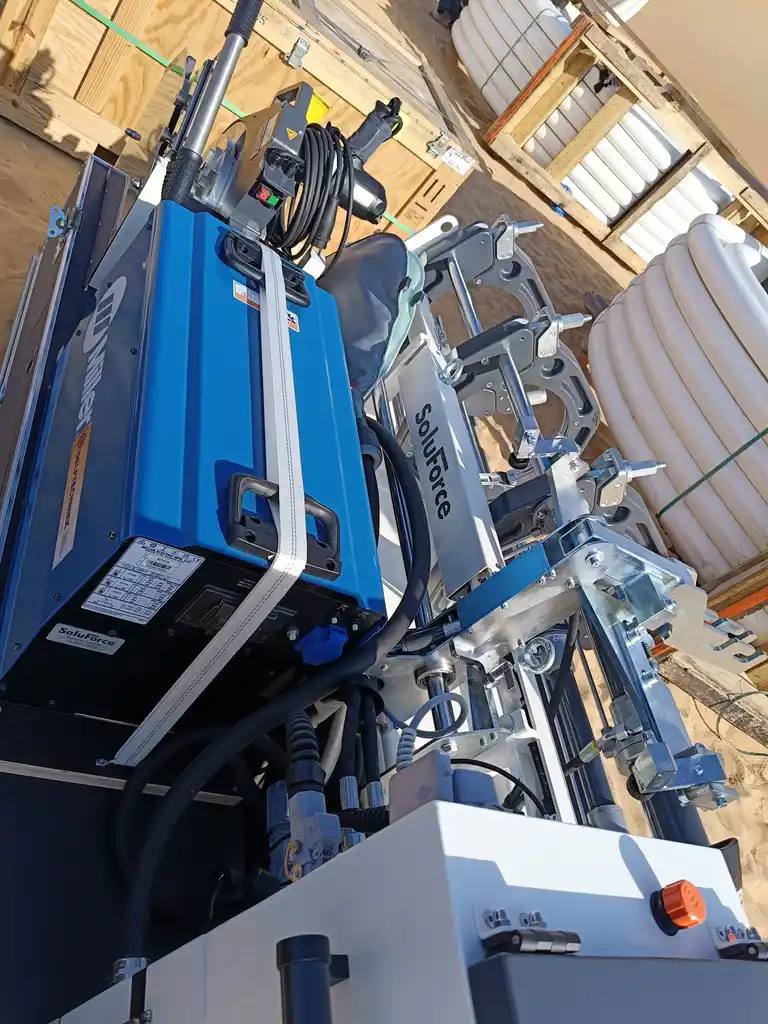 SoluForce blue electrofusion machine on site
